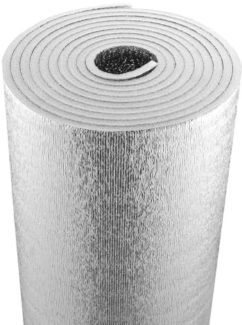VEVOR Isolant thermique double réfléchissant, 7,62 x 1,22 m, rouleau d'isolation barrière radiante, noyau en mousse EPE, 15,1 mm, feuille d'aluminium double face, pour fenêtre, toit de camping-car