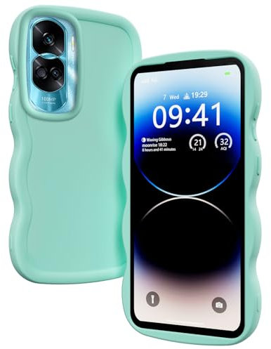 XINYEXIN Coque pour Honor 90 Lite 5G, Étui Housse Vague Cadre Forme Bouclée Mignon Liquide Silicone Antichoc - Vert
