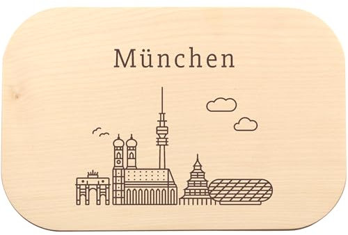 München Skyline Brotzeitbrett - Munich Brett aus Ahorn Holz, Bayern Landeshauptstadt Geschenk, Schneidebrett für Brot, Käse, Wurst oder Snacks - bayerische Geschenkidee