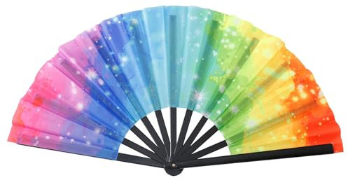 Domonhas Boots on the Ground Fan,Large Holographic Folding Handheld Fans for Line Dancing,Portable Craft Holding Laser Colors Hand Fan for Festival,Dance,Party, Wedding Dance Church(G)