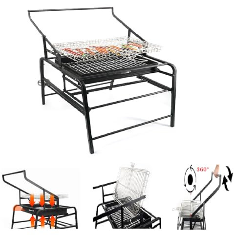 WFGI Parrilla de carbón para Barbacoa con rotación de 360°, Parrilla portátil Desmontable Cuadrada Resistente para Exteriores, Parrilla de cocción giratoria de 360° Parrillas Verticales
