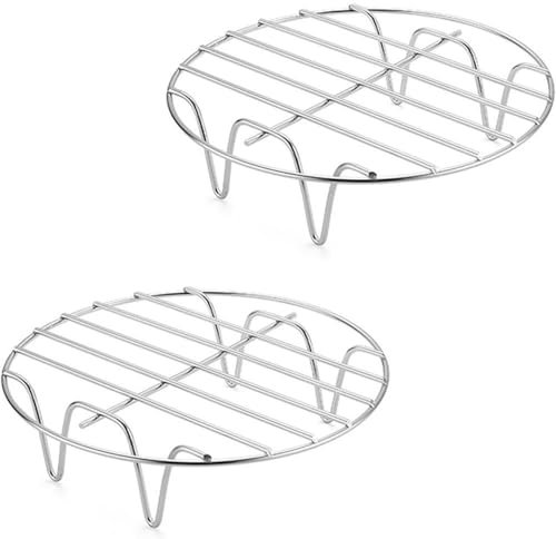 2pcs 7 Inch Air Fryers Basket Tray Stainless Steel Cooking Rack Multifunctional Steaming Racks Kitchen Supplies