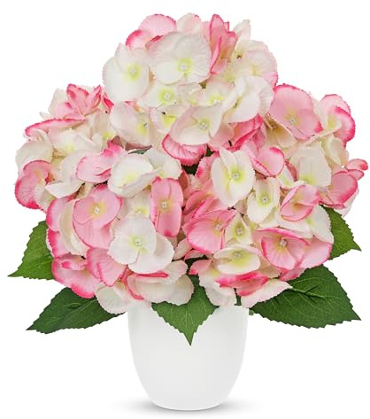 Kunstblumen Hortensie Künstliche Blume wie Echt im Topf Deko Hortensie | Arborus 33cm Künstliche Hortensien Kunstpflanzen wie Echt im Topf für Regal Fensterbank Balkon Wohnzimmer Bad Büro Deko