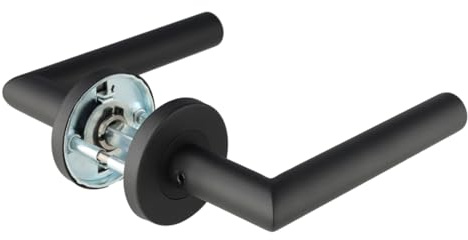 Aperit Tirador de puerta negro de acero inoxidable – Manilla negra par sobre roseta – Redondo – Mate – Juego de manillas para puertas interiores – Modelo T – EN1906 Clase 3-49.203.06.S