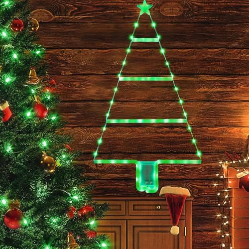 Weihnachtsbaum-Fensterlichter, LED-Leiter, batteriebetrieben, wasserdichte Weihnachtsleiter für Außen- und Innenbereich, Fenstertür, Wanddekorationen (grün) [Energieklasse G]