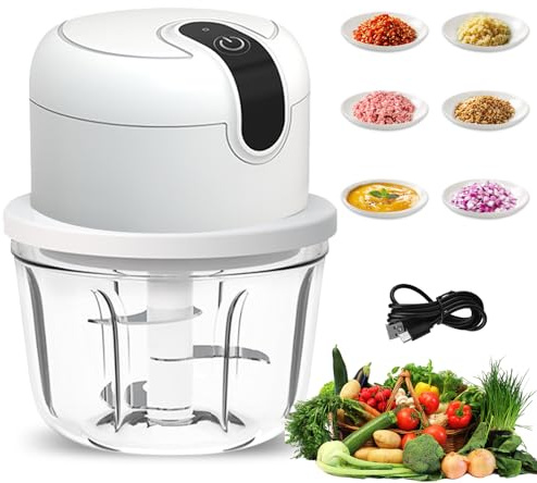Picadora eléctrica de cocina, 350 ml, picadora de ajos, carga USB, picadora de verduras, mini máquina de cocina, picador de cebolla eléctrica pequeña para carne, cebolla, ajo