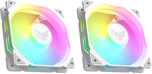 ASUS TUF Gaming TR120 ARGB Standard Blade White Gehäuselüfter Single Pack (120mm PWM PC Lüfter, 2000 rpm, 3,3 mm H2O, 77,4 CFM Luftstrom, 16 einzeln adressierbare RGB-LEDs, weiß) (Packung mit 2)