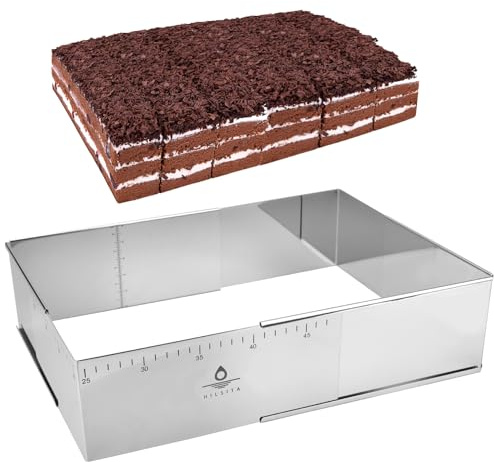 Hilsita Adjustable Rectangular Cake Frame, Stainless Steel, 10 cm High | Rectangular stainless steel cake ring for tiramisu, mousse and cheesecake; adjustable frame, 10 cm high