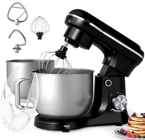 SOLIDEE 1500W Stand Mixer, Food Mixer for Baking | Electric Cake Mixer with 4.5L + 5.5L Bowls, 10-Speed Dough Mixer with Hook, Whisk, Beater & Anti-Splash Lid for kitchen
