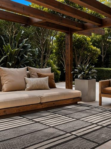 Ted Baker Flachgewebe Teppich Allington - Wendeteppich Outdoor geeignet, Pflegeleichter Wohnzimmerteppich, Modern, Streifen Muster für Wohnzimmer, Terrasse, Esszimmer - Schwarz Weiß, 160x230 cm
