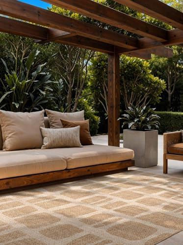 Ted Baker Flachgewebe Teppich Ruskin - Wendeteppich Outdoor geeignet, Pflegeleichter Wohnzimmerteppich, Modern, Stein Muster für Wohnzimmer, Terrasse, Esszimmer, Balkon - Jute Weiß, 160x230 cm