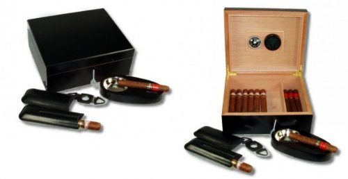 Lifestyle-Ambiente Humidor Geschenk Set Noir V-460 inkl. Polymerbefeuchter Tastingbogen