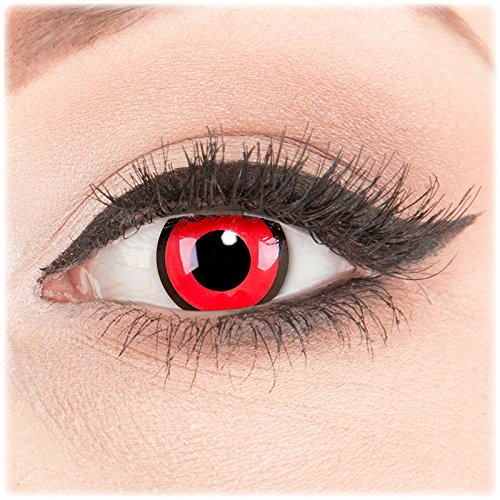 Farbige rote schwarze crazy Kontaktlinsen crazy contact lenses Voldemort rot mit schwarzem Rand 1 Paar perfekt zu Fasching und Halloween mit Gratis Behälter und 60ml Pflegemittel