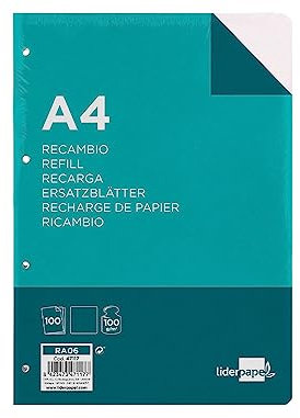 Recambio liderpapel a4 100 hojas 100g/m2 liso sin margen 4 taladros