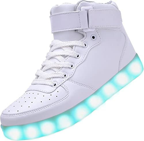 PADGENE Chaussures de Sport Montantes à LED Clignotantes Rechargeables par USB (38 EU, LG Blanc)