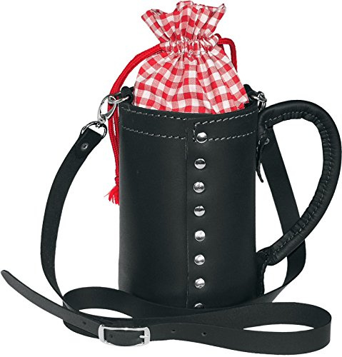 Harrys-Collection Damen Trachtentasche Leder Oktoberfest, schwarz | Echtleder Dirndltasche, verstellbarer Umhängeriemen, liebevolle Handarbeit, praktischer Zugband-Verschluss für die Wiesn