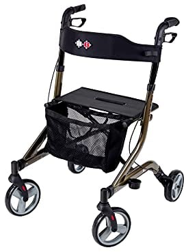 Bischoff & Bischoff Capero Rollator, faltbar – Leichtgewicht-Rollator für drinnen und draußen, Gehwagen mit Rücken-Gurt, Stockhalter und abnehmbarer Netz-Tasche, Platin