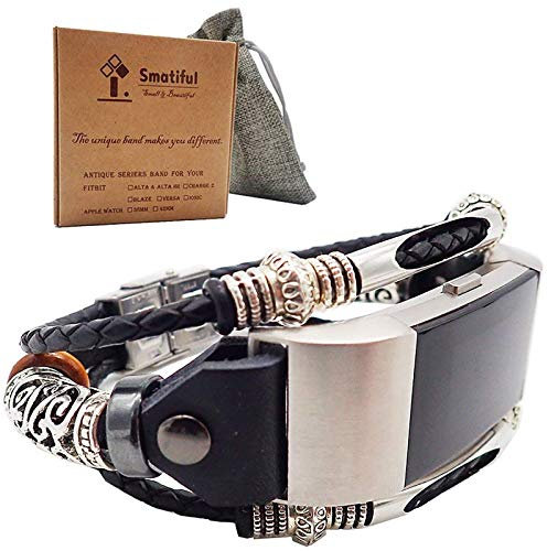 Smatiful Uhr Armband Zubehör für Damen und Herren, Verstellbar Leder Ersatz Sport Watch Band for Fitbit Charge 2 , Schwarz