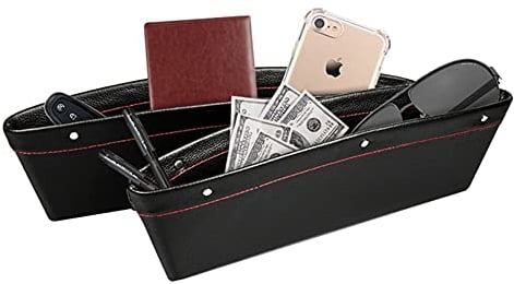 L06C Autositz Organizer mit Handyhalter & Flaschenbecher - Universal Gap Filler 355x295mm aus Kunstleder für Auto-Innenraum, Schwarz