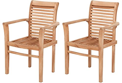 LEBENSwohnART 2tlg. Set Teak Armlehnstuhl LETAK Natural Gartenstuhl Stuhl Holzstuhl