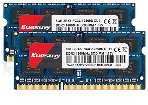 Kuesuny 16GB Kit (2x8GB) DDR3L 1600MHz SODIMM RAM 16GB DDR3 PC3/PC3L-12800S 1,5 V / 1,35 V CL11 204Pin 2RX8 Dual Rank Nicht-ECC Speicher DDR3L RAM PC3 Sodimm für Notebook Laptop Upgrade