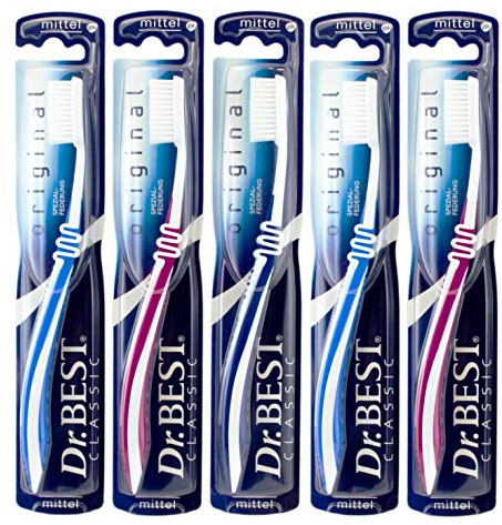 Zahnbürste Dr. Best Original Classic MITTEL, 5er SET, farblich sortiert