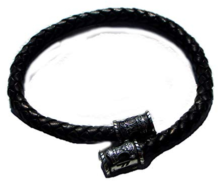 Thorshammer Leder-Armspange schwarz Armreifen Armschmuck Echtleder ca. 0,6 cm Durchmesser