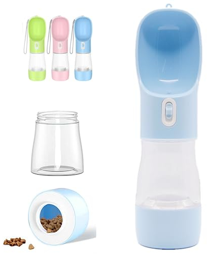 Adirigo Bottiglia per Cibo per Cani da Viaggio per Cani - Dispenser Portatile per e Gatti per Passeggiate, Viaggi, Escursioni, Contenitore Esterno Multifunzionale (Blu)