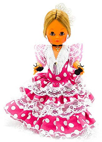 Folk Artesanía Regionale Puppe Kollektion 35 cm mit Haarkamm Andaluza Flamenca Andalusien Spanien, Neu und Original (Rosa Londar Weiß)