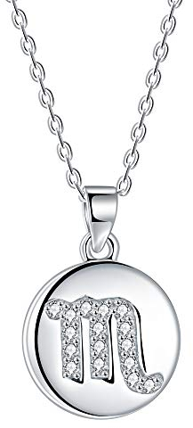 J.Endéar Sternzeichen Skorpion Kette Silber 925 Halskette Runde Scheibe AAA Zirkonia Anhänger für Damen Mädchen 40 + 5cm verstellbar