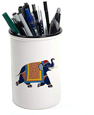 Traditional Retro Indian Elephant Oriental Ethnic Pattern Vintage Colourful Decorative Desk Tidy Accessories Pen Pot Pencil Pot Makeup Pot Birthday Gift.