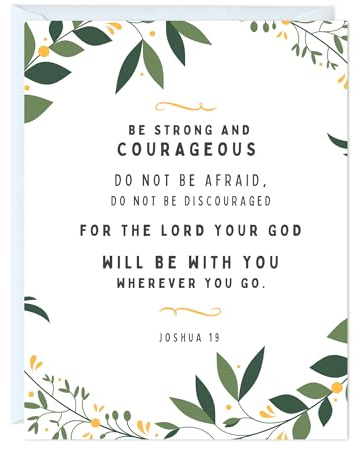 Religious Card Baptism, Christian Bible Quote, Christening, First Communion, Confirmation, or Wedding Card | Cute Prayer & Inspirational Greeting Card, Blank Inside, Thoughtful Gift by Aly Lou (Be Strong And Courageous)