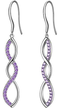 Aurora Tears Infinity Symbol Ohrstecker Elegante Damen 925 Sterling Silber Lila Tropfen Haken Ohrringe mit CZ Schmuck für Frauen DE0062F