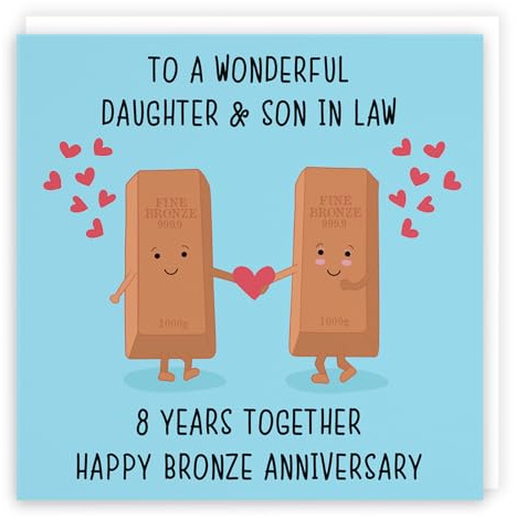 Hunts England - Daughter And Son In Law 8th Anniversary Card - To A Wonderful Daughter & Son In Law - 8 Years Together - Happy Bronze Anniversary - Iconic Collection