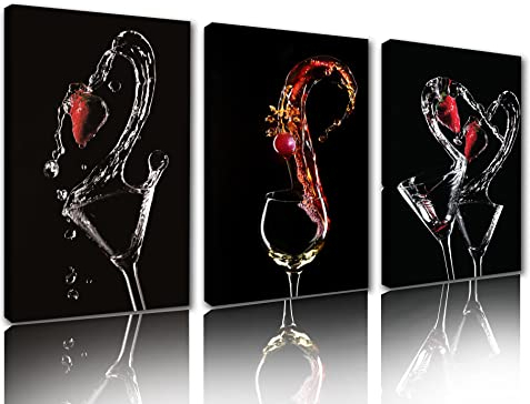 Tucocoo Bar Pub Wall Pictures Wine Drinks Paintings 3 Piece Canvas Wine Glass Photographic Wall Art Modern Artwork Home Decor for Dinning Room Framed Gallery-Hang-Small 14x20inchx3Pcs
