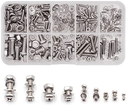 Set di 320 bulloni, dadi e rondelle, M2, M2,5, M3, M4, M5, viti a croce, bulloni bulloni in acciaio inox, per macchine, uso domestico, commerciale e industriale