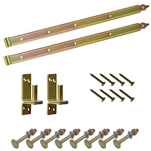 BRESKO Ladenband mit Kloben und Schrauben Set gelb verzinkt 300-800 mm Torband Türband Scharnier Tor Gartentor (600x40 mm - Ø 16 mm)