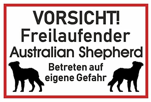 Samunshi® Aufkleber Vorsicht Australian Shepherd - Schild Sticker Hinweisschild Warnschild Vorsicht Hund 25 x 16,7cm Vorsicht Australian Shepherd schwarz