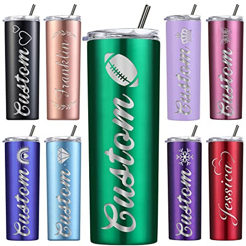 Vasos personalizados con tapas y popote, vaso aislado delgado de 20 onzas con grabado láser para mamá y mujer