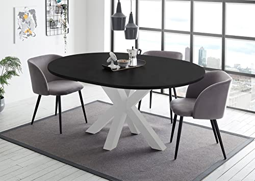 58 aufm Kessel Esstisch Rund ausziehbar Edda 10 110 x 110 x 78 Küchentisch Weiß Matt Lack/Schwarzstahl 13560-110