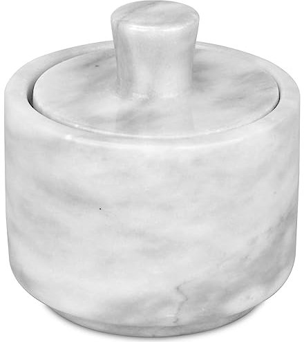 HESHIBI Marble Salt Cellar with Lid, White Stone Salt or Pepper Bowl Box Container Jar Holder Well Keeper Dish Pig Crock