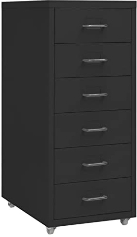 Keketa Aktenschrank mit 6 Schubladen Büroschrank Rollen Rollcontainer Schubladenschrank Metallschrank für Büro, Wohnzimmer & Arbeitszimmer Schwarz 28x41x69 cm Metall