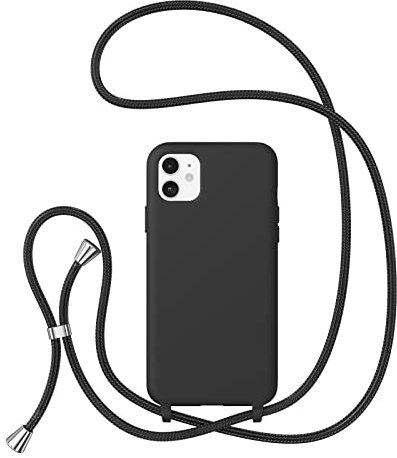 ZTOFERA Crossbody Lanyard Case for iPhone 11, Liquid Silicone Protective Phone Case with Adjustable Strap Neck Cord Necklace Girls Women Soft Cover for iPhone 11, Black