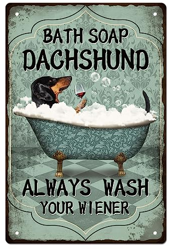 GLOBLELAND Vintage Metall Dackel Bad Seife Blechschild Badezimmer Lustige Kunst Plakette Poster Retro Metall Wand Dekorative Blechschilder 8×12 Zoll Für Zuhause Küche Bar Coffee Shop Club Dekoration