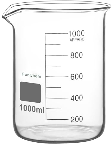 FunChem Matraz de Precipitados Alto Graduado en Vidrio de Borosilicato de Alta Resistencia con Pico Vertedor - Matraz de Laboratorio para Mezclar y Almacenar, 1000 ml