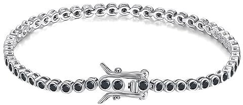 Mesnt Silberne Armbänder Damen, 925 Sterling Silber 2.0MM Schwarzes Tennis-Kettenarmband für Damen Silber, Länge 19cm