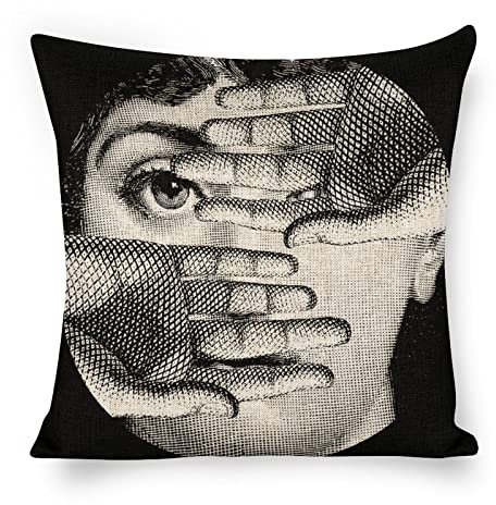 GETLF Lina Cavalieri - Federa Decorativa Per Cuscino in Cotone E Lino, Motivo Occhi Personalizzati, Include Solo Federa(45X45cm) 18x18A21