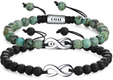COAI Bracelets Distance Onyx Mat Turquoise Africaine Signe Infini Cordon Tressé