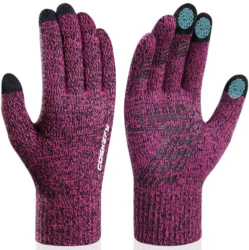 coskefy Handschuhe Herren Damen Winter Fleece Stretch Strickhandschuhe Touchscreen Handschuhe Wolle Warm