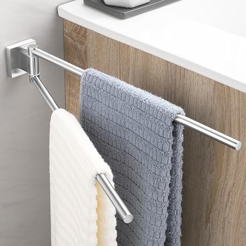 OETAMS Porta Asciugamani Bagno Foratura Doppio Girevole a 180°, Doppia Portasciugamani da Parete in Acciaio Inox 304, Porta Salviette Bagno Cucina 38 CM, Porta Asciugamani Argento